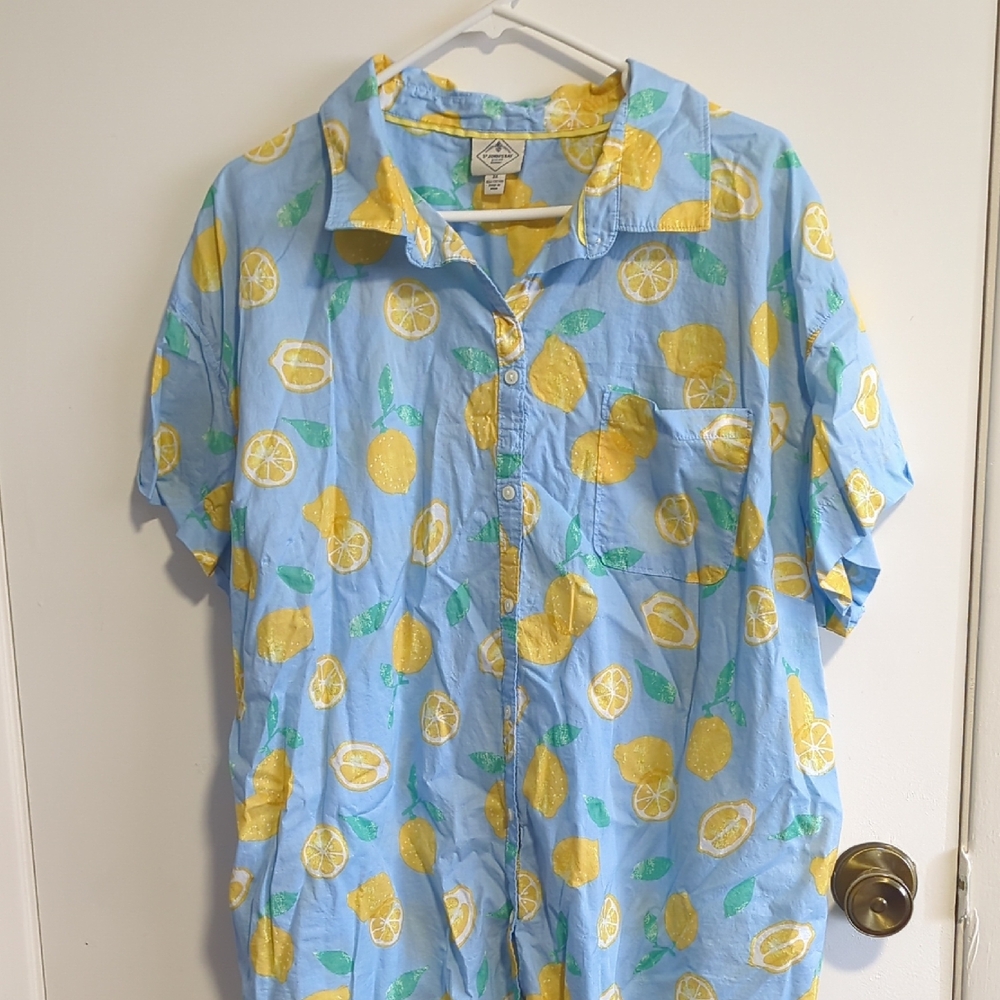 St. John's Bay Blue and Yellow Lemon Shirt